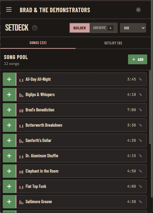 TourDeck setlist on mobile