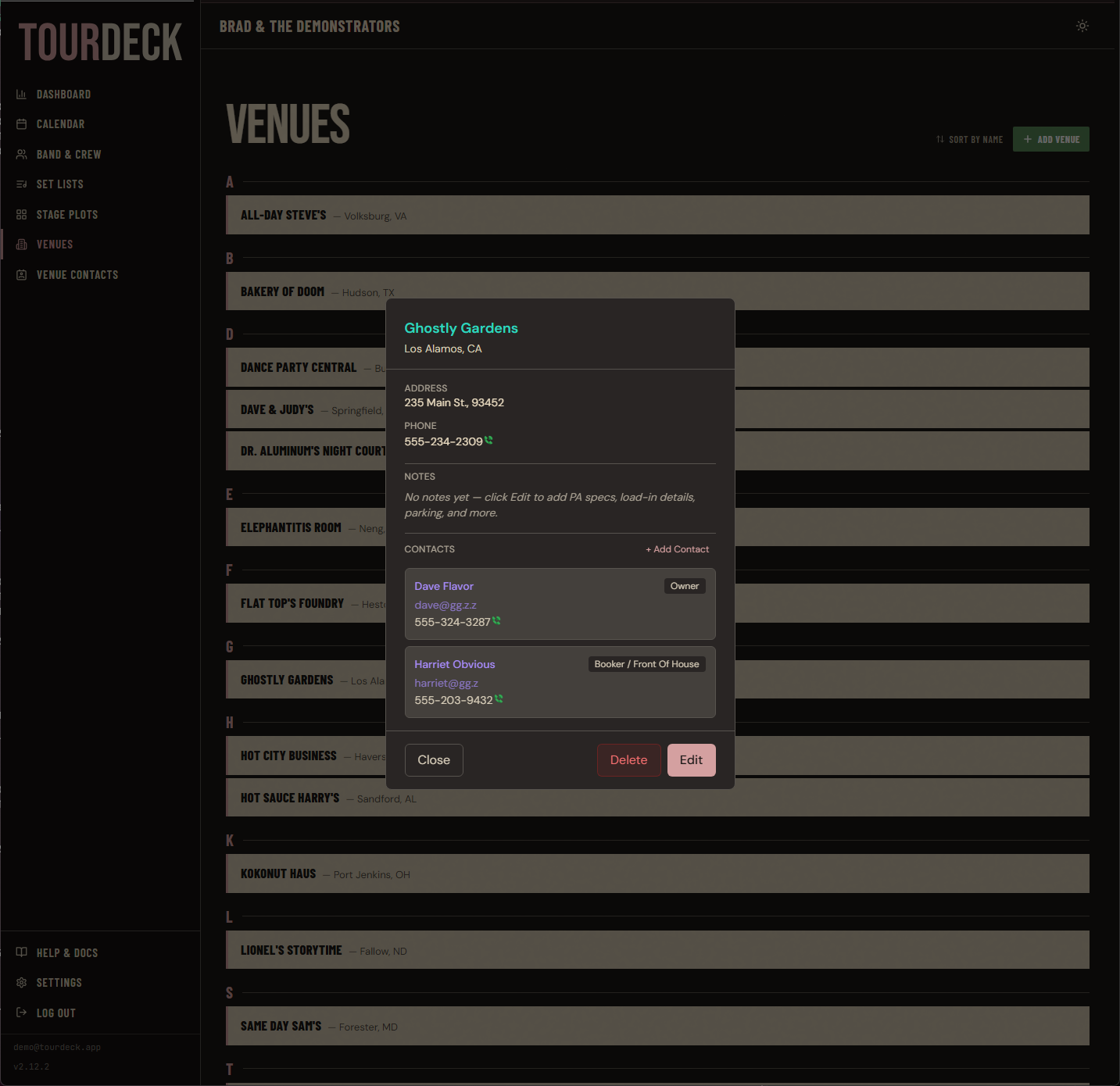 TourDeck venue detail view